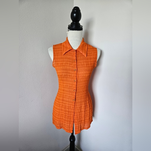 🇨🇵 Nathalie chaize orange sleeveless blouse button up size small 🇨🇵 - Picture 2 of 8